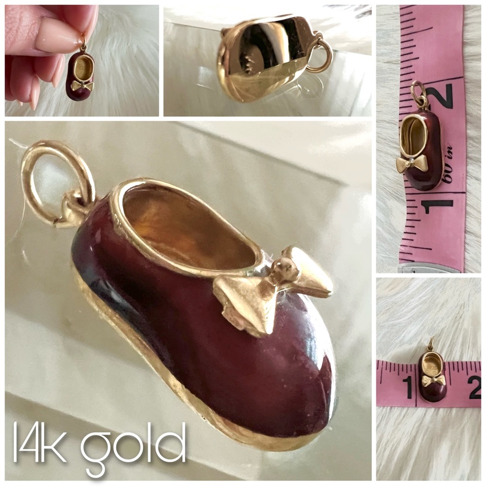 14k solid gold and red enamel luxury charm or pendant